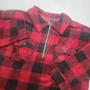 Cuddl Duds Flannel Fleece Half-Zip Pullover Women's Shacket-Red Check Size L NEW